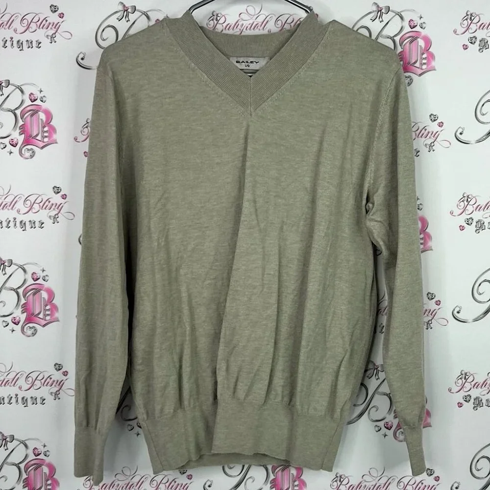Bailey sweater long sleeve soft V-Neck Sweater grey beige